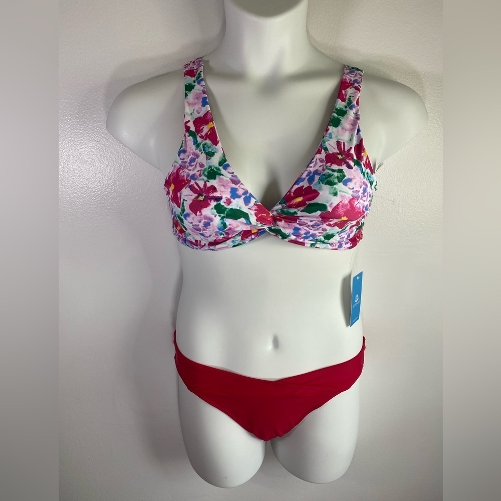Cupshe Floral Print Twist Front Bralette & Mid Rise Bikini Set SKU0901